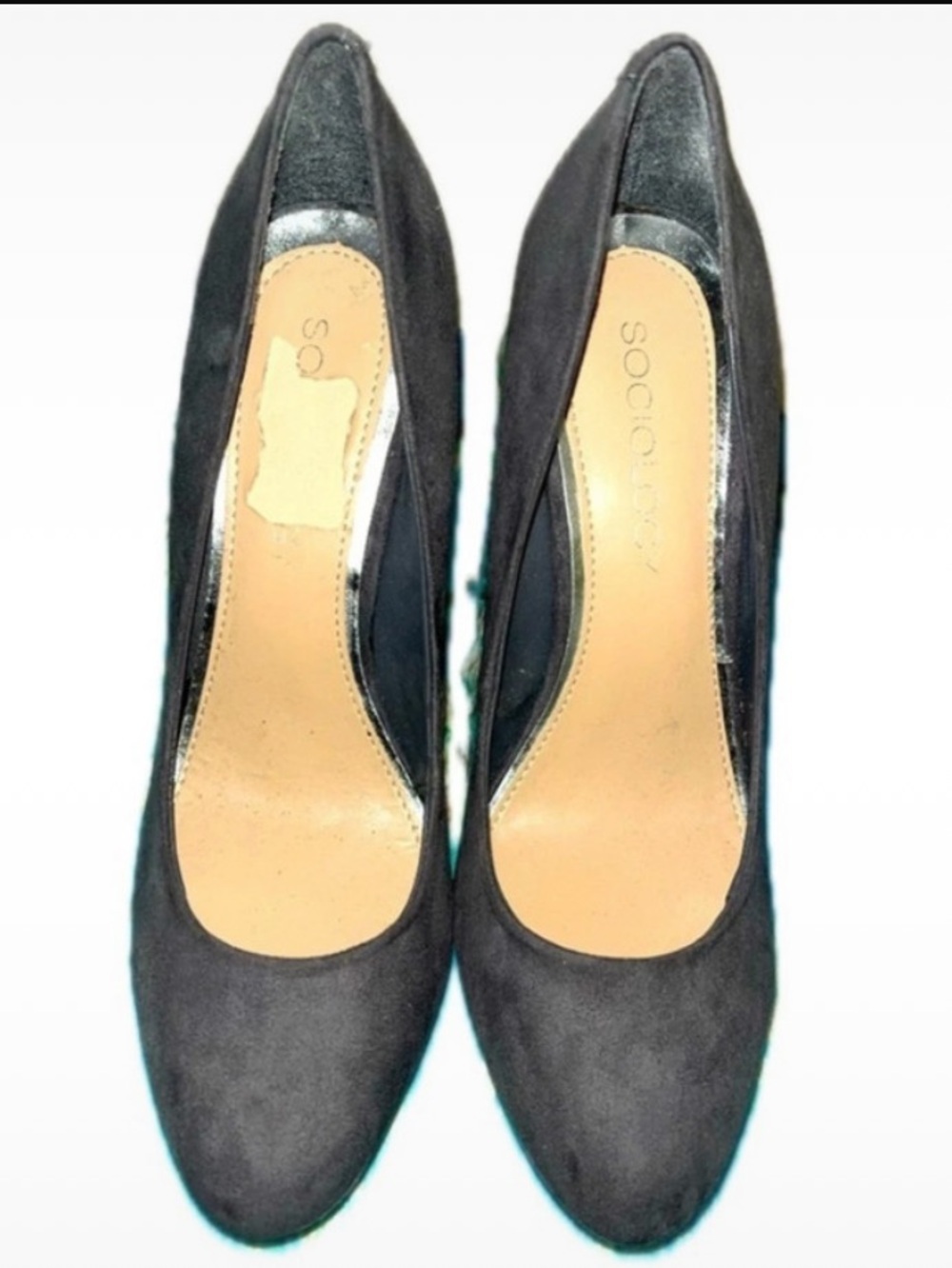 SOCIOLOGY Classic Black Faux Suede Round Toe High Heel Pumps - Size 8.5